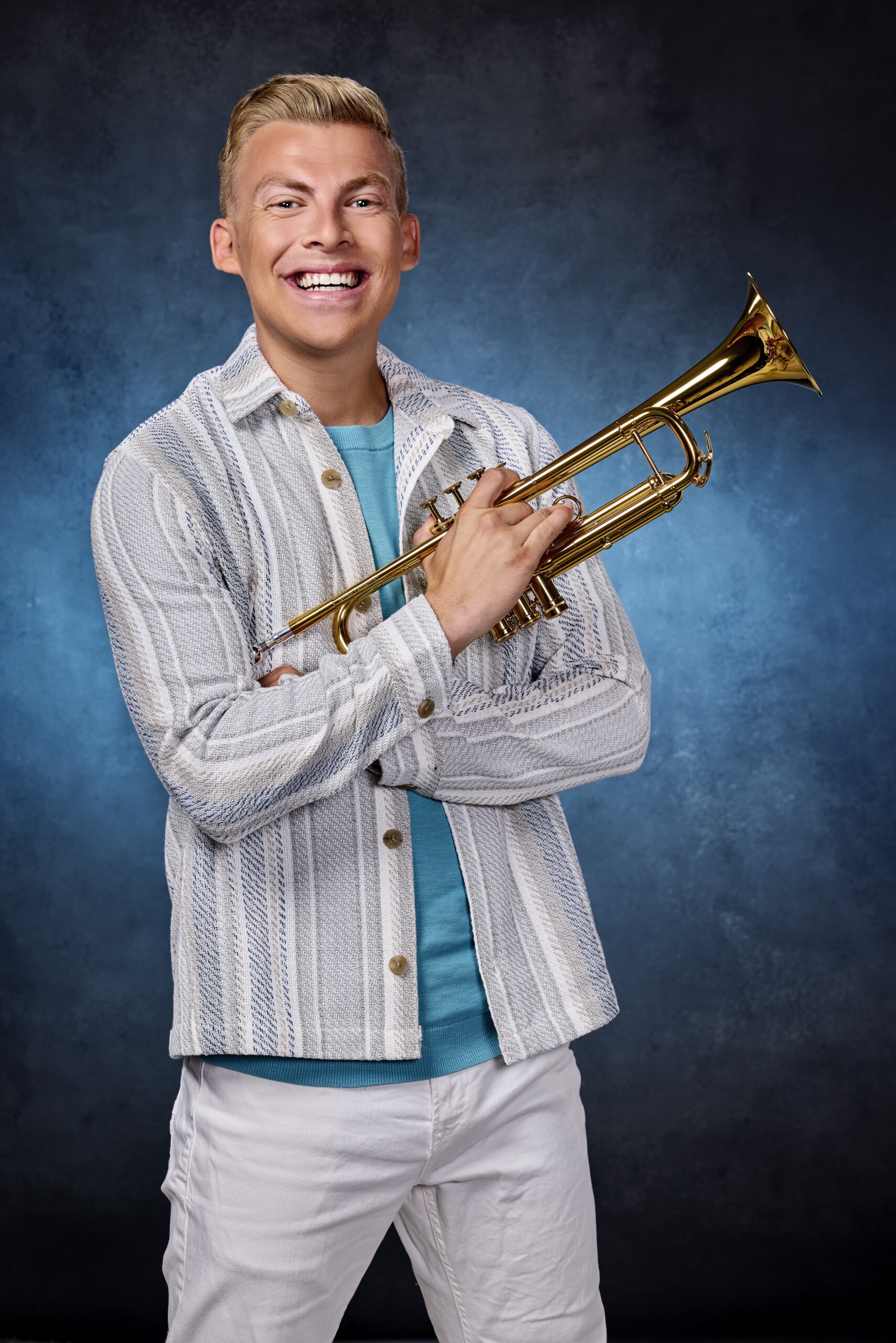 Trompettist Jeffrey Parmentier met gouden trompet, te boeken via ENTERTAINIT!